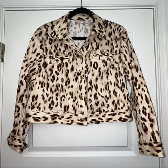 Chico’s Animal Print Button Front Crop Jacket Chicos - Picture 3 of 6
